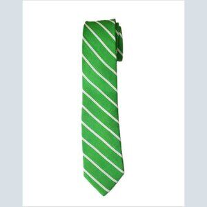 The Tie Bar Linen Narrow Tie Green White Repp Stripe Handmade Men's Short
